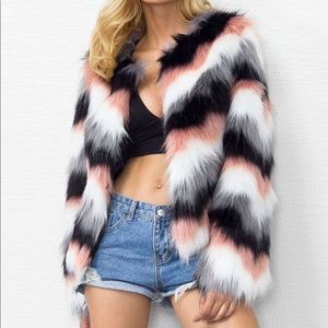 Color Block Faux Fur Coat